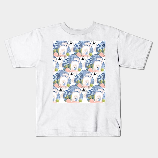 Yoga Sporty Cat Pattern Kids T-Shirt by LaartStudio